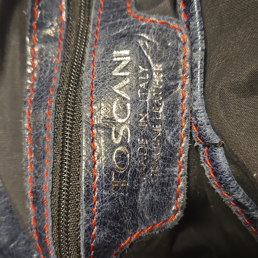 Toscani Italian Leather Satchel Navy Blue - Picture 4 of 11